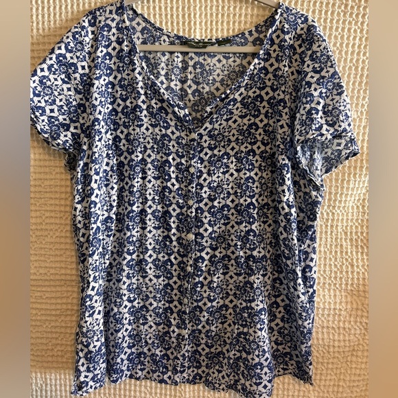 Eddie Bauer Blue and White Patterned Blouse - Picture 2 of 6